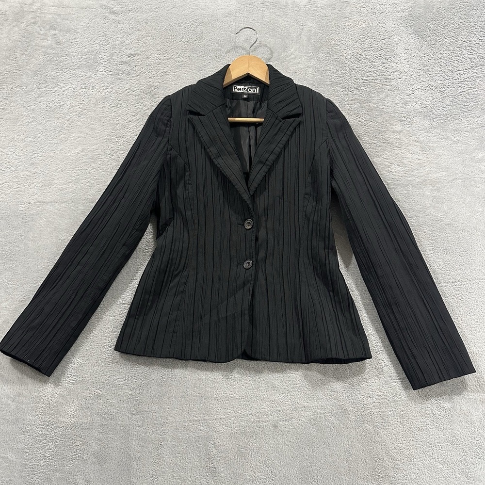 Perzoni Jacket Blazer Women M Black Ribbed Vintage Boho 90s Office Siren